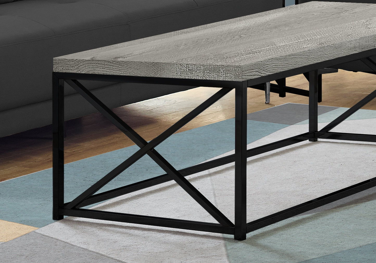 HomeRoots 22" x 44" x 17" Grey Black Particle Board Metal Coffee Table