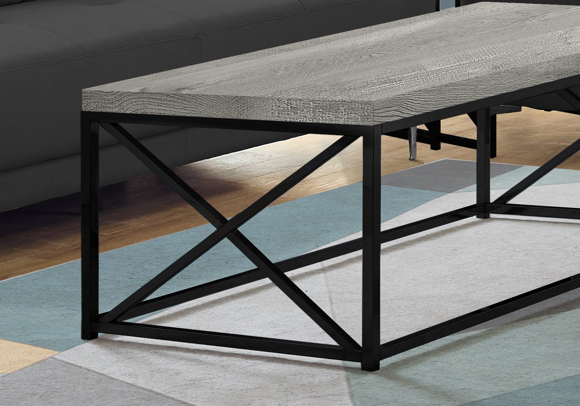 HomeRoots 22" x 44" x 17" Grey Black Particle Board Metal Coffee Table