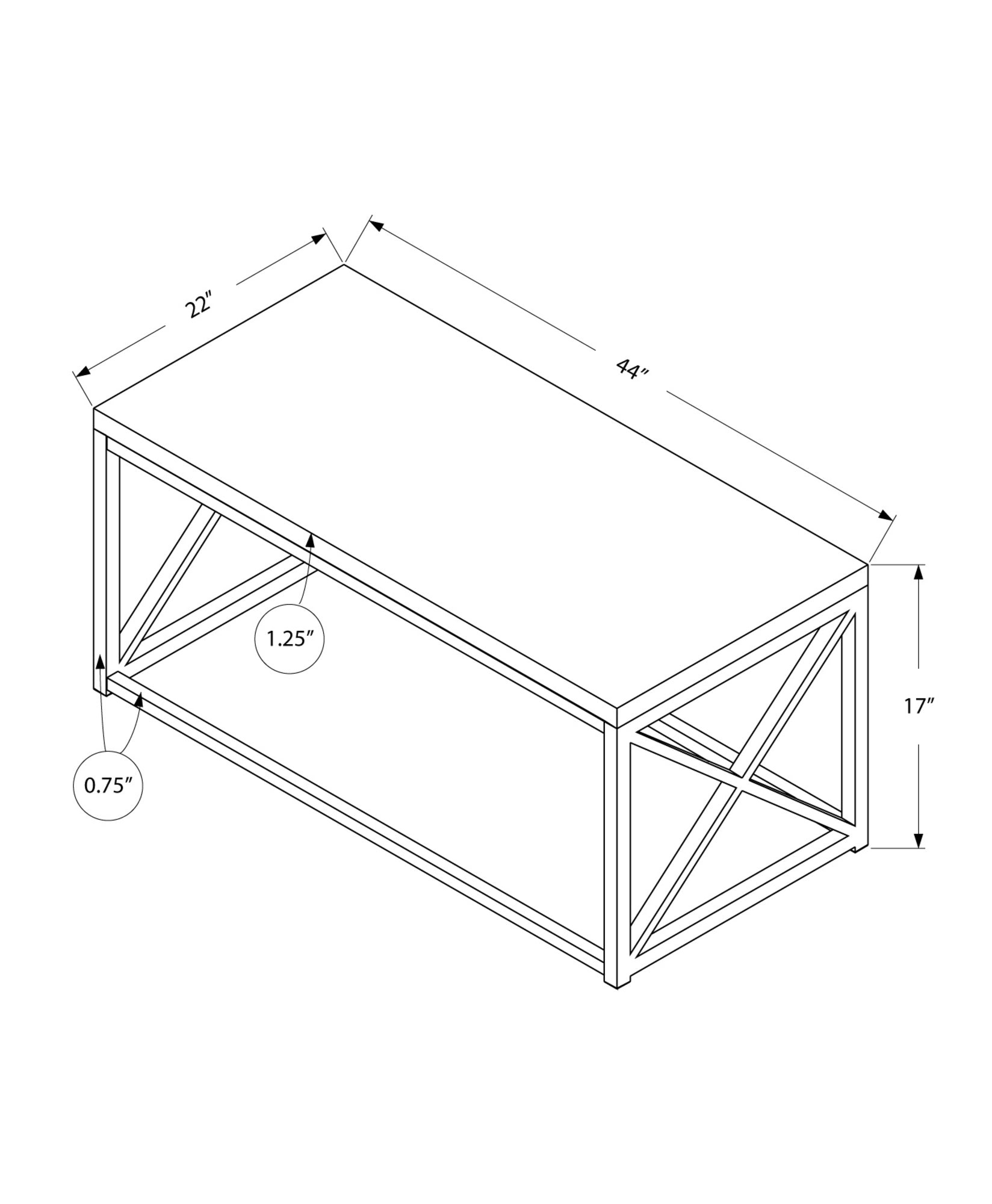 HomeRoots 22" x 44" x 17" Grey Black Particle Board Metal Coffee Table