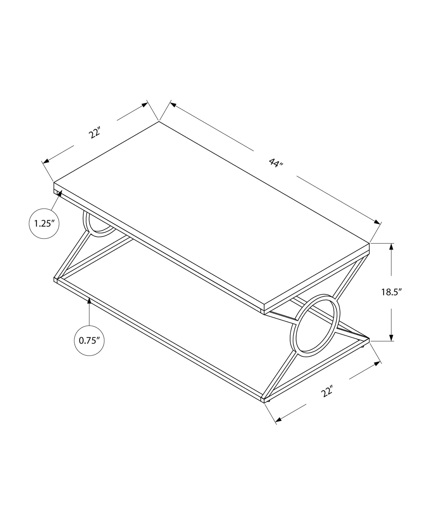 HomeRoots 22" x 44" x 18.5" White Metal Coffee Table