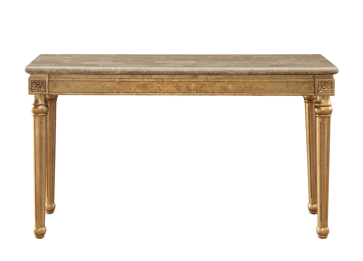 HomeRoots 22" x 57" x 37" Marble Antique Gold Wood Sofa Table