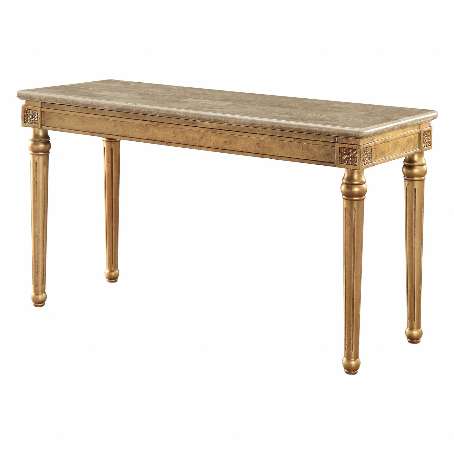 HomeRoots 22" x 57" x 37" Marble Antique Gold Wood Sofa Table