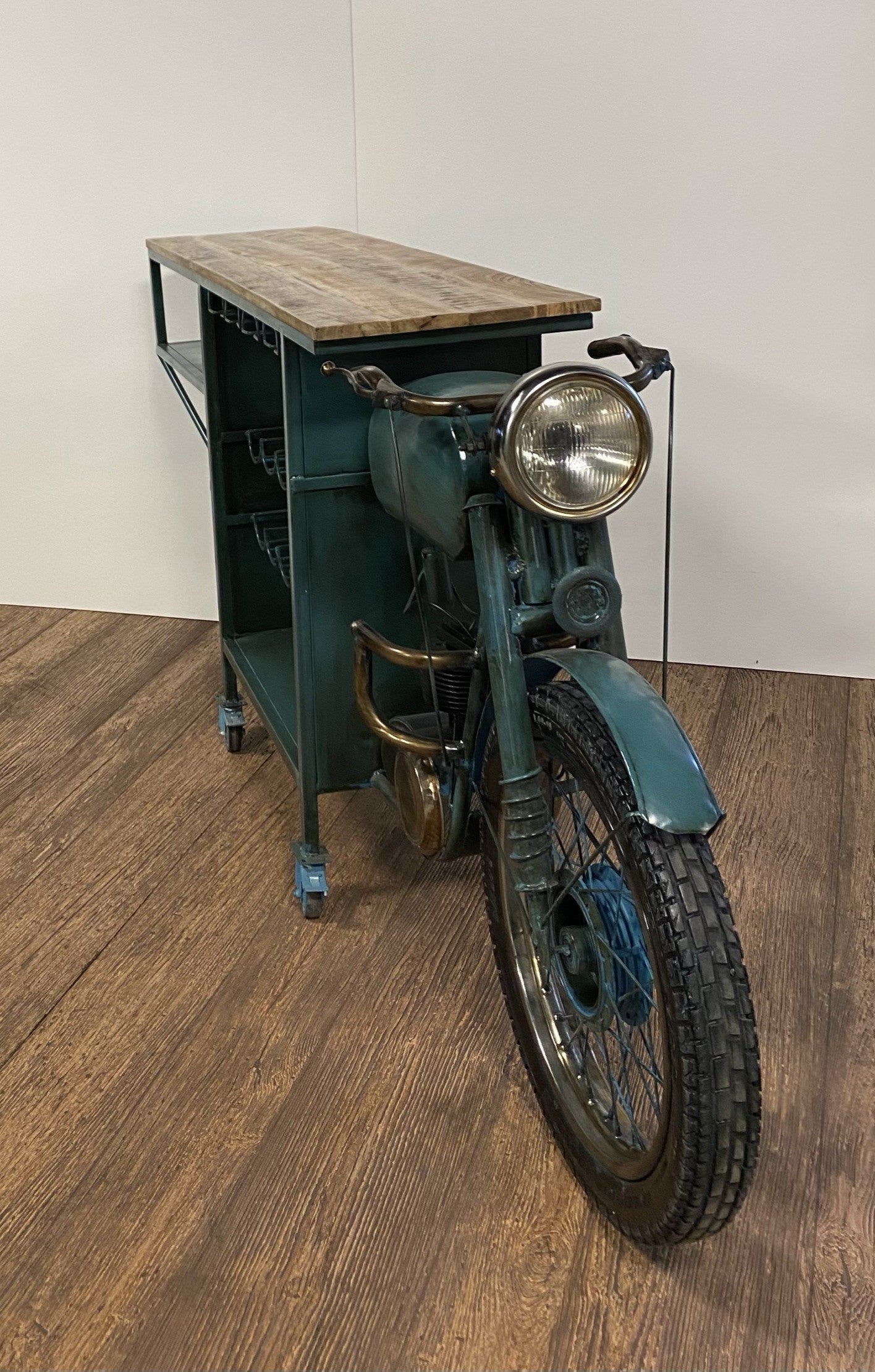 HomeRoots 22" x 86.5" x 40" TMPH Bike Bar With Antiqued Green Finish
