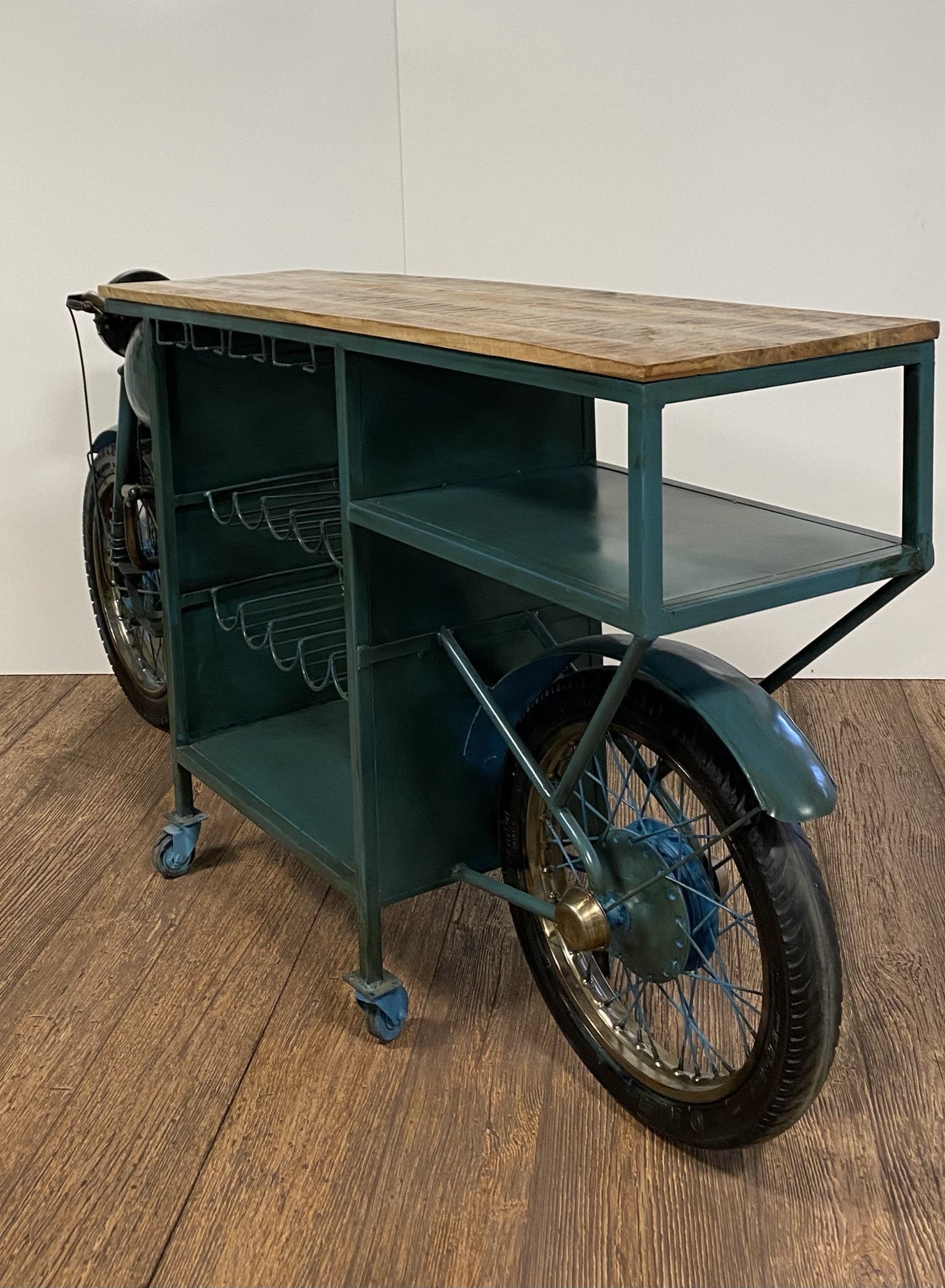 HomeRoots 22" x 86.5" x 40" TMPH Bike Bar With Antiqued Green Finish
