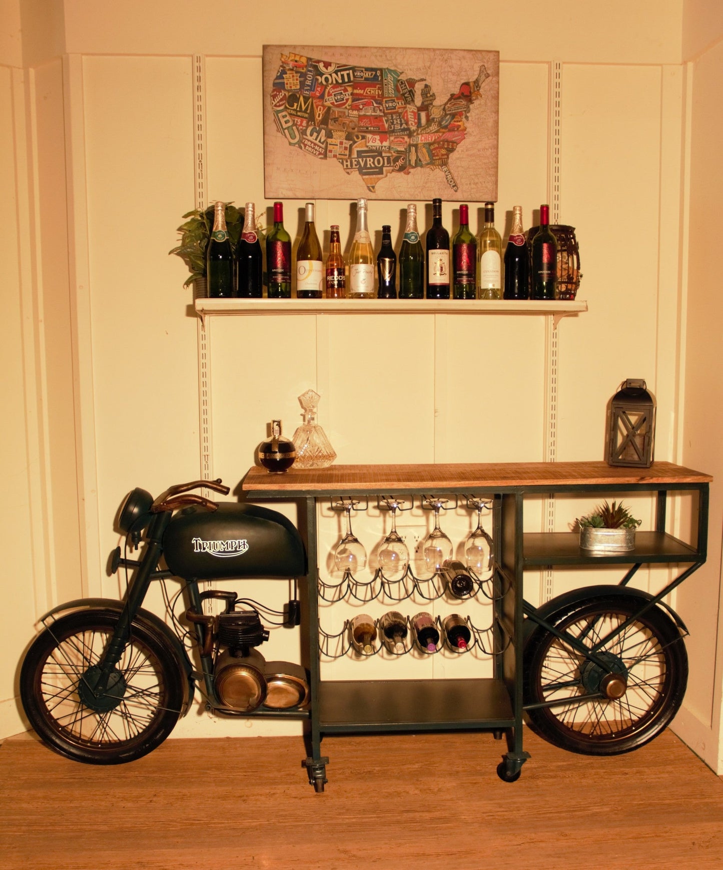 HomeRoots 22" x 86.5" x 40" TMPH Bike Bar With Antiqued Green Finish