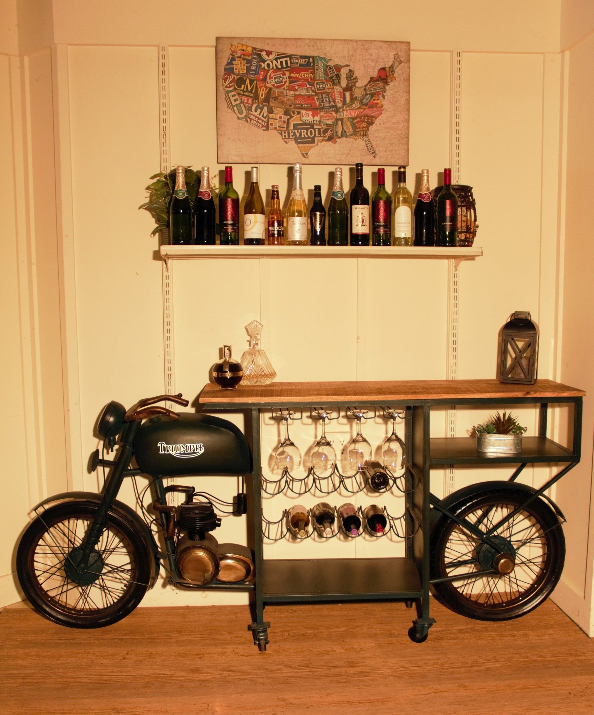 HomeRoots 22" x 86.5" x 40" TMPH Bike Bar With Antiqued Green Finish