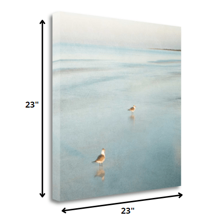 HomeRoots 23" Coastal Two Seagulls on the Beach Giclee Wrap Canvas Wall Art