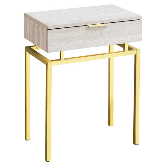 HomeRoots 23" End Table With Drawer in Gold and Beige Finish