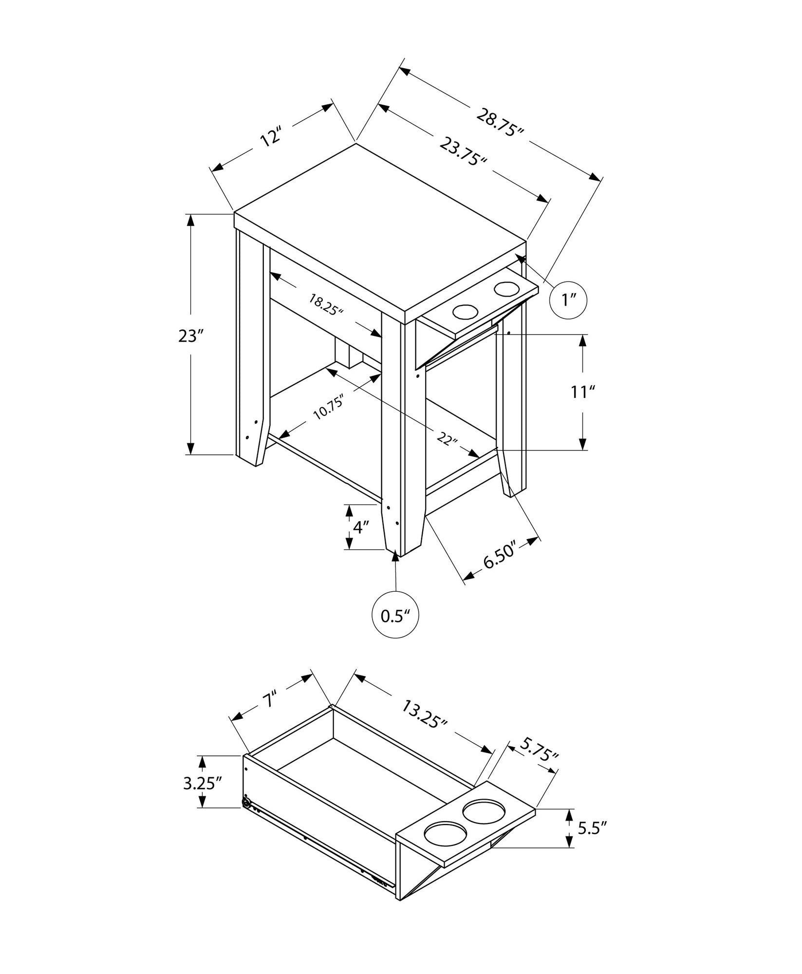 HomeRoots 23" End Table With Shelf in Taupe Finish