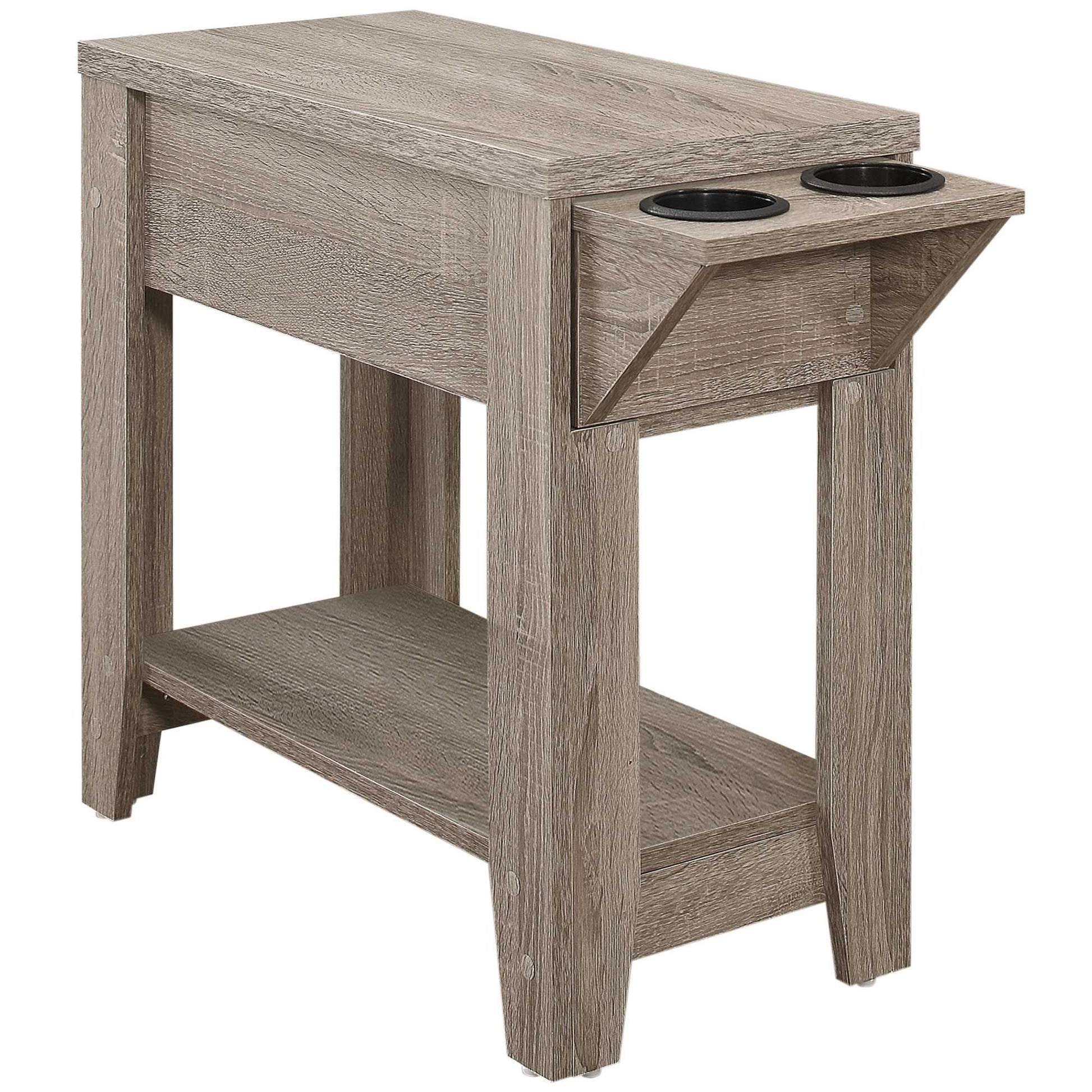 HomeRoots 23" End Table With Shelf in Taupe Finish