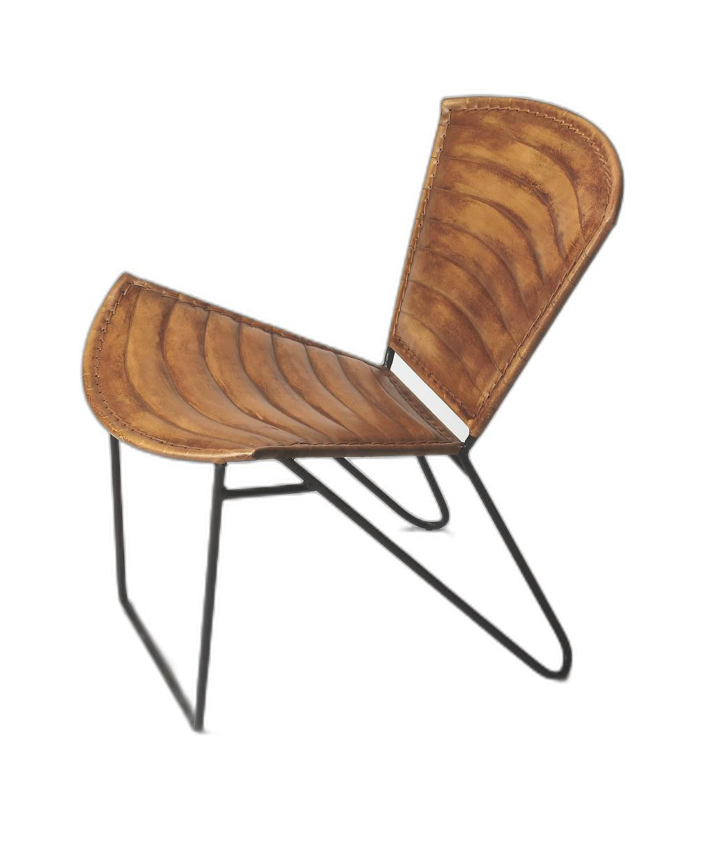 HomeRoots 23" Faux Leather Clamshell Accent Chair in Brown Finish
