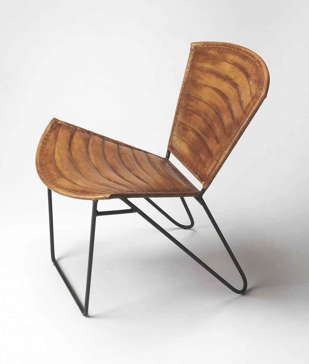 HomeRoots 23" Faux Leather Clamshell Accent Chair in Brown Finish