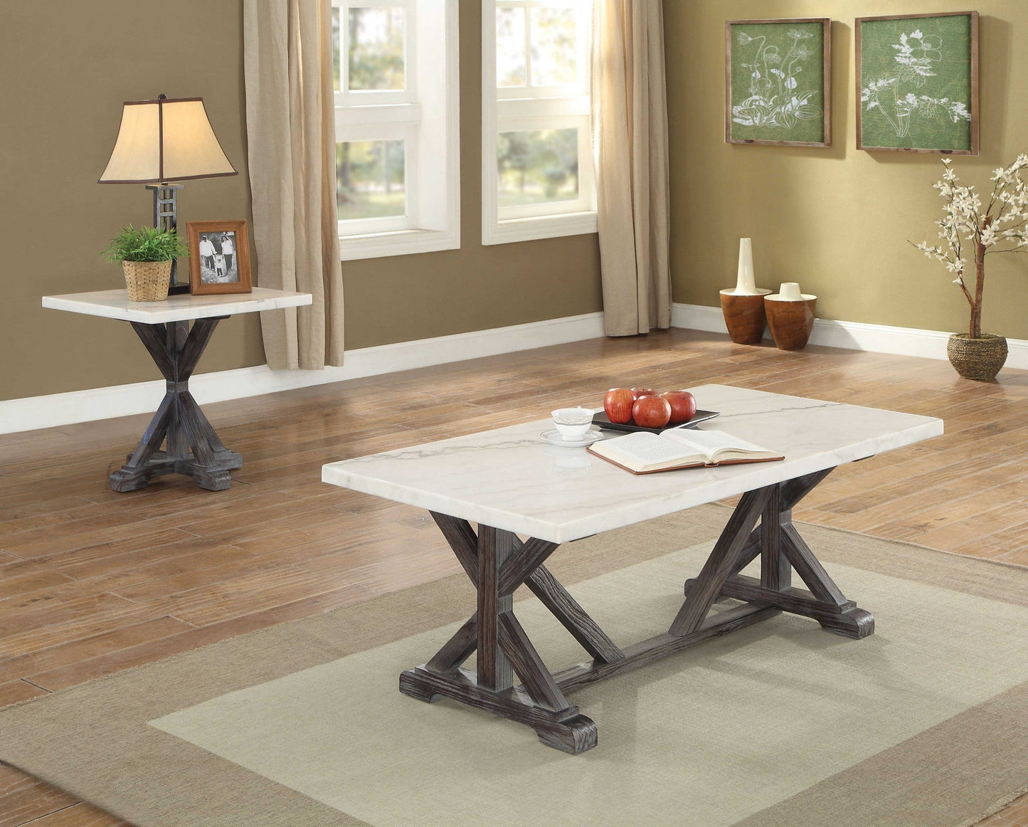 HomeRoots 23" Faux Marble Mirrored End Table With Espresso And White Finish
