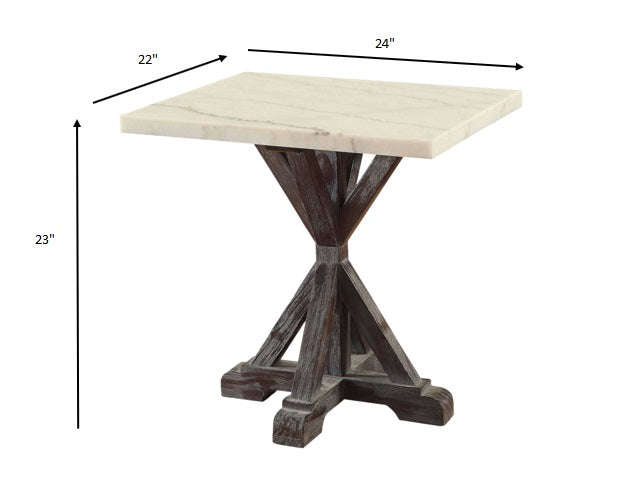 HomeRoots 23" Faux Marble Mirrored End Table With Espresso And White Finish