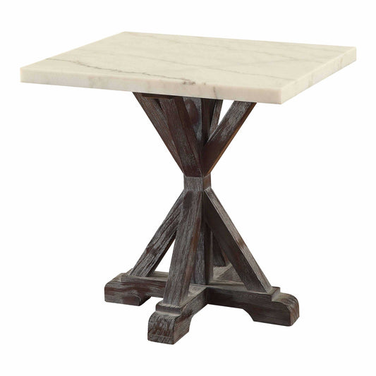 HomeRoots 23" Faux Marble Mirrored End Table With Espresso And White Finish