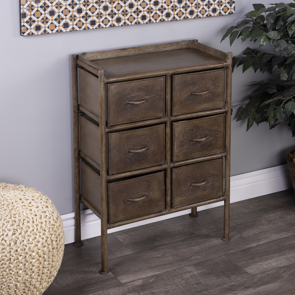 HomeRoots 23" Metal Six Drawer Chest in Bronze Finish
