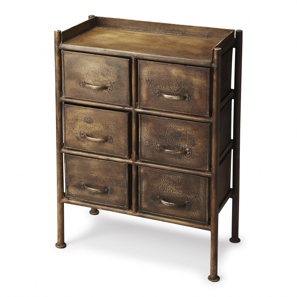 HomeRoots 23" Metal Six Drawer Chest in Bronze Finish