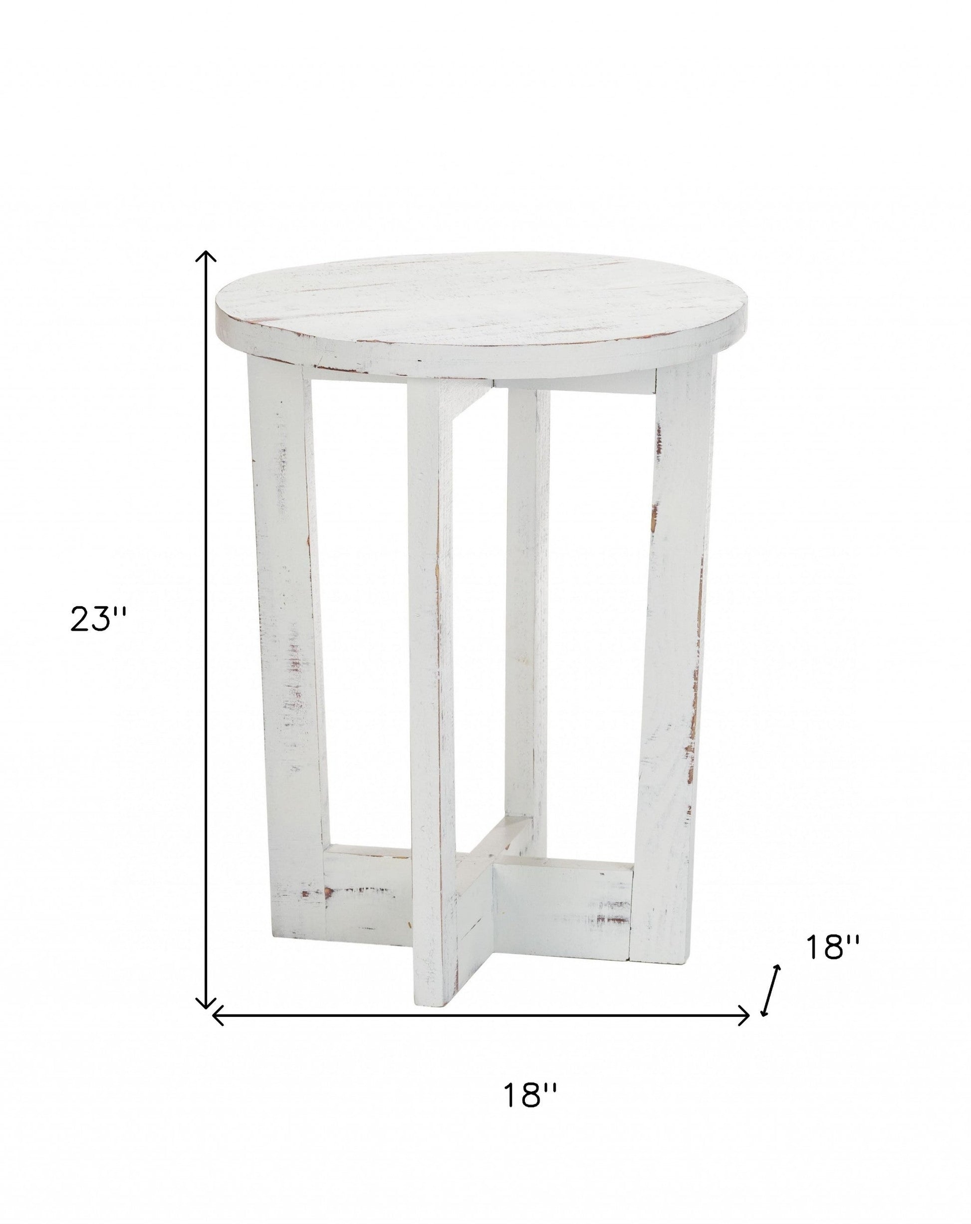 HomeRoots 23" Modern Farmhouse Round End Table With Rustic White Finish