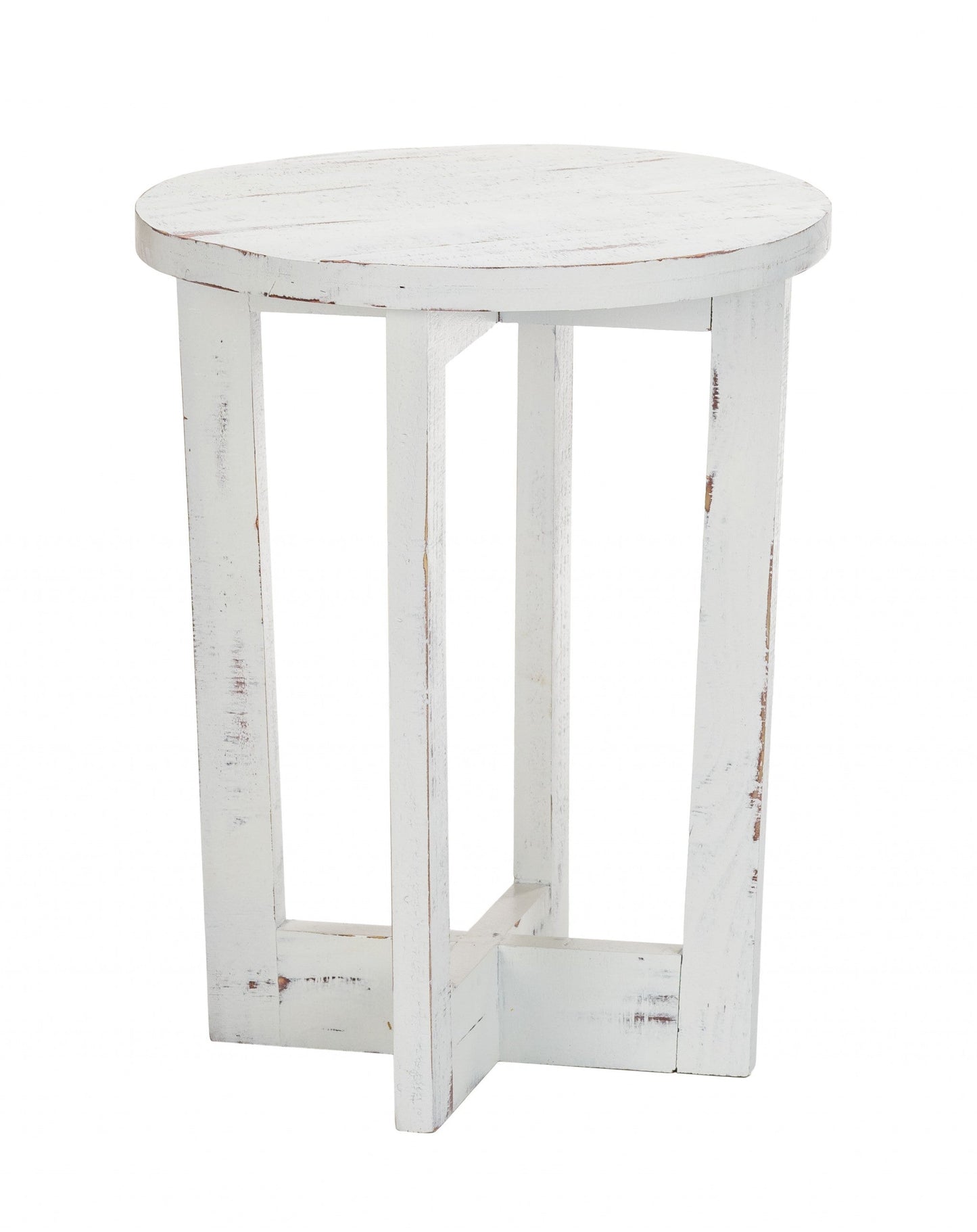 HomeRoots 23" Modern Farmhouse Round End Table With Rustic White Finish