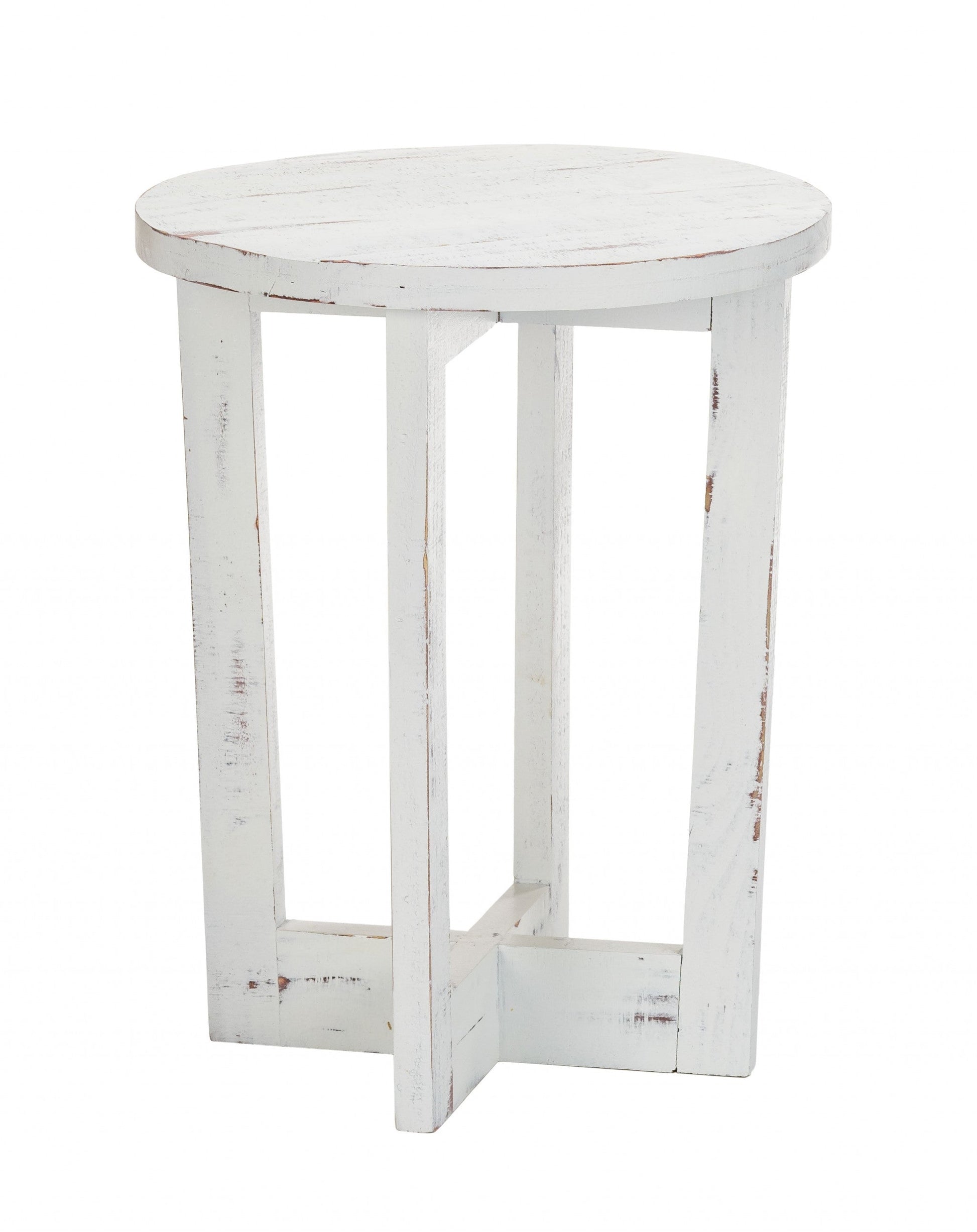 HomeRoots 23" Modern Farmhouse Round End Table With Rustic White Finish