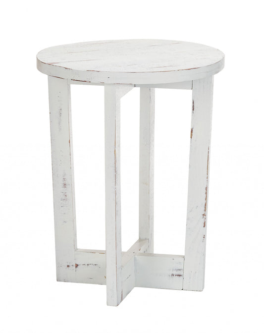 HomeRoots 23" Modern Farmhouse Round End Table With Rustic White Finish