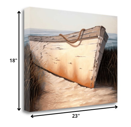 HomeRoots 23" Old Fishing Boat On White Sands Giclee Wrap Canvas Wall Art