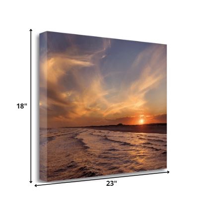 HomeRoots 23" Orange Sunset Over The Ocean 2 Giclee Wrap Canvas Wall Art