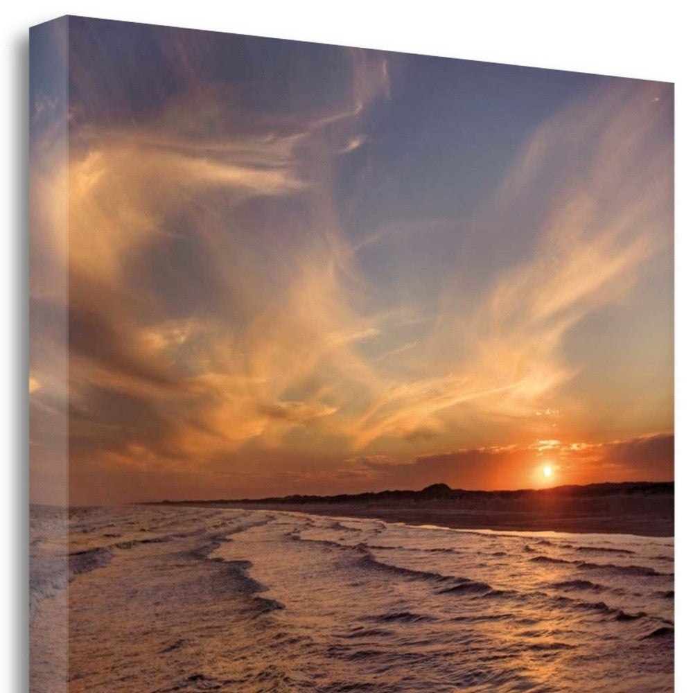 HomeRoots 23" Orange Sunset Over The Ocean 2 Giclee Wrap Canvas Wall Art