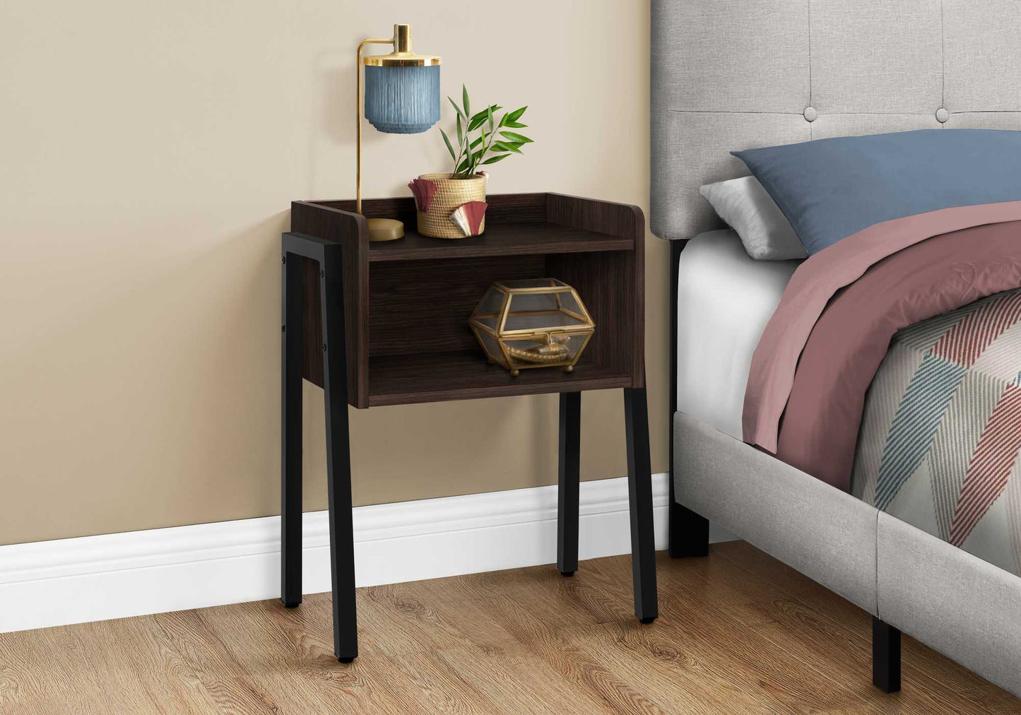 HomeRoots 23" Rectangular Espresso Accent Table With Black Metal Legs