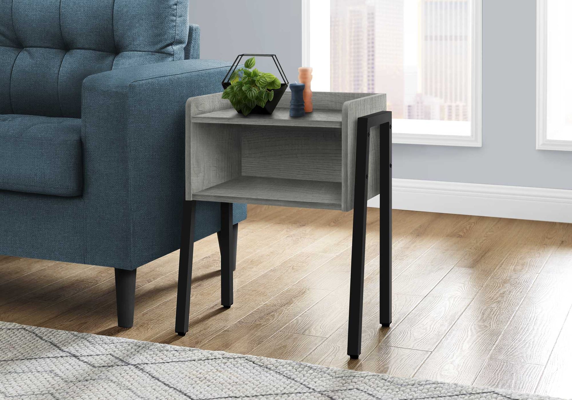 HomeRoots 23" Rectangular Metal Accent Table With Grey and Black Finish
