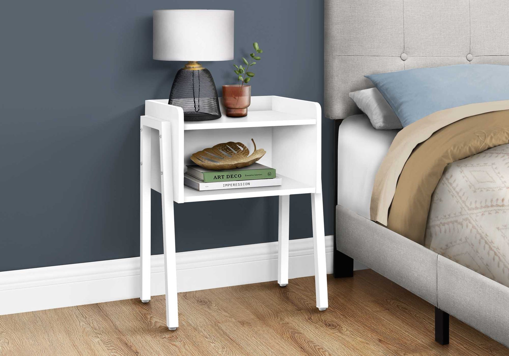 HomeRoots 23" Rectangular White Accent Table With White Metal Legs