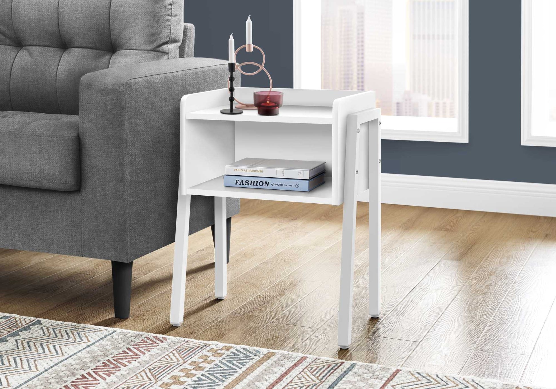 HomeRoots 23" Rectangular White Accent Table With White Metal Legs