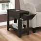 HomeRoots 23" Side Accent Table With Adjustable Cup Holder Drawer nd Bottom Shelf in Cappuccino Finish