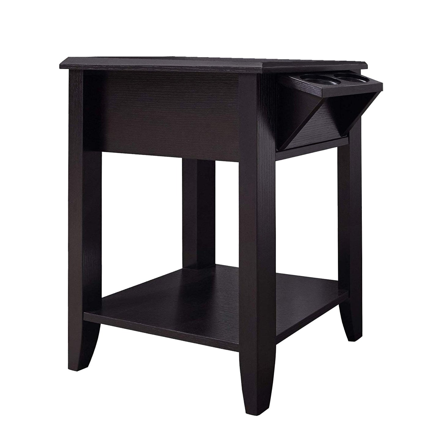 HomeRoots 23" Side Accent Table With Adjustable Cup Holder Drawer nd Bottom Shelf in Cappuccino Finish