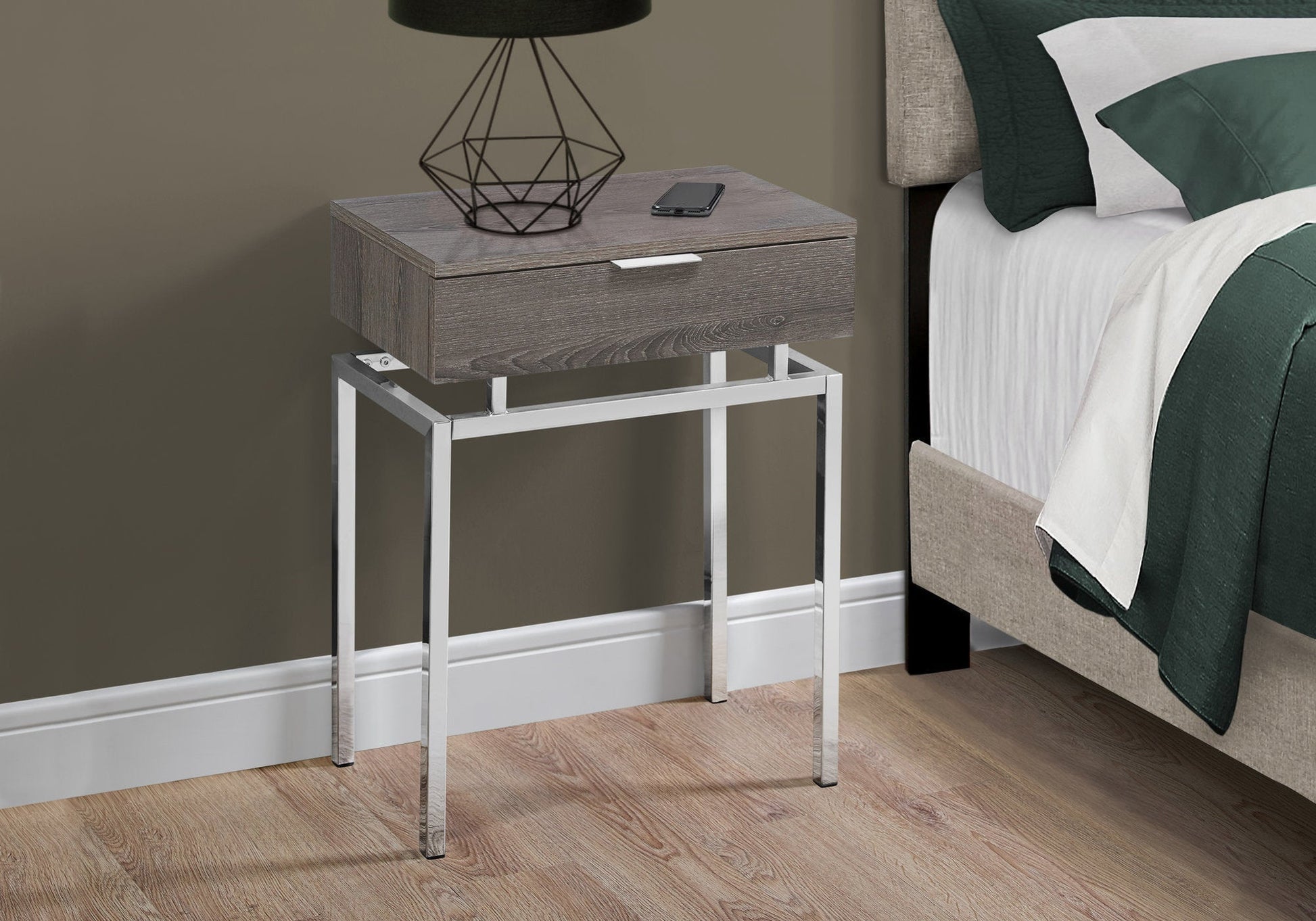 HomeRoots 23" Silver And Deep Taupe End Table With Drawer