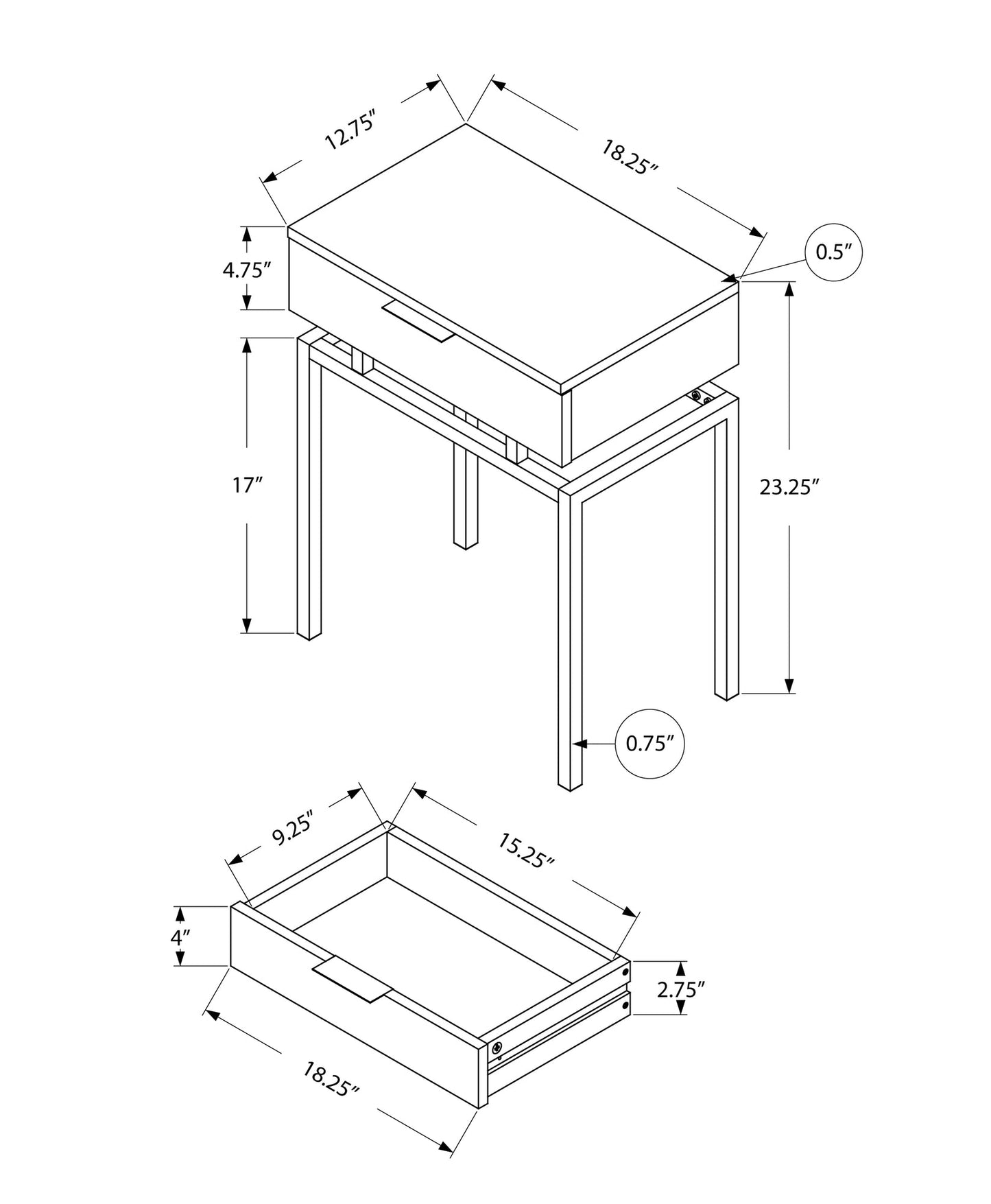 HomeRoots 23" Silver And Deep Taupe End Table With Drawer