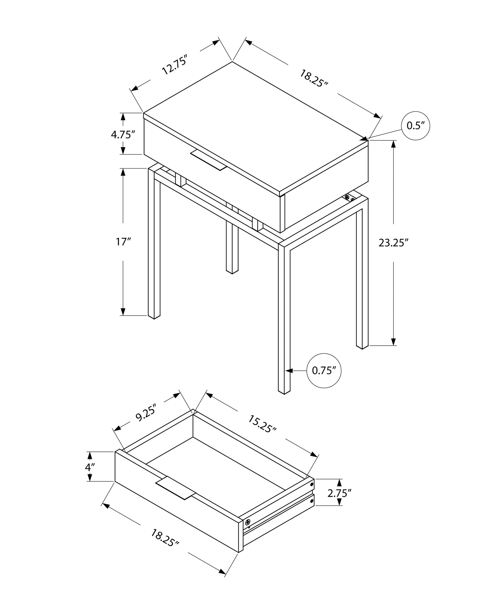 HomeRoots 23" Silver And Deep Taupe End Table With Drawer