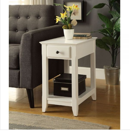 HomeRoots 23" Solid And Manufactured Wood Mirrored End Table With Drawer And Shelf in White Finish