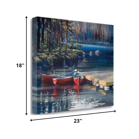 HomeRoots 23" Three Red Boats Giclee Wrap Canvas Wall Art