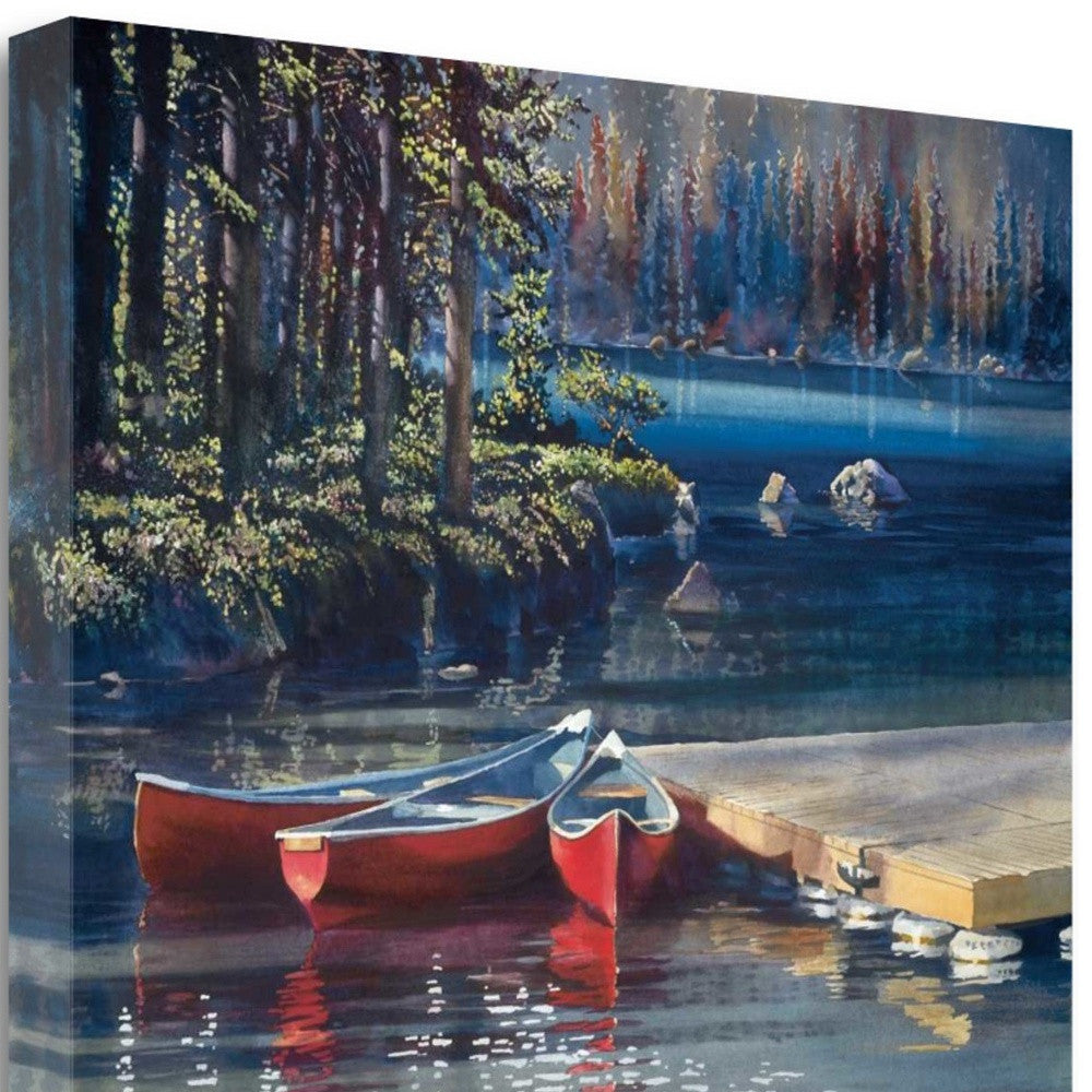 HomeRoots 23" Three Red Boats Giclee Wrap Canvas Wall Art