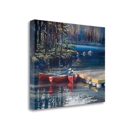 HomeRoots 23" Three Red Boats Giclee Wrap Canvas Wall Art