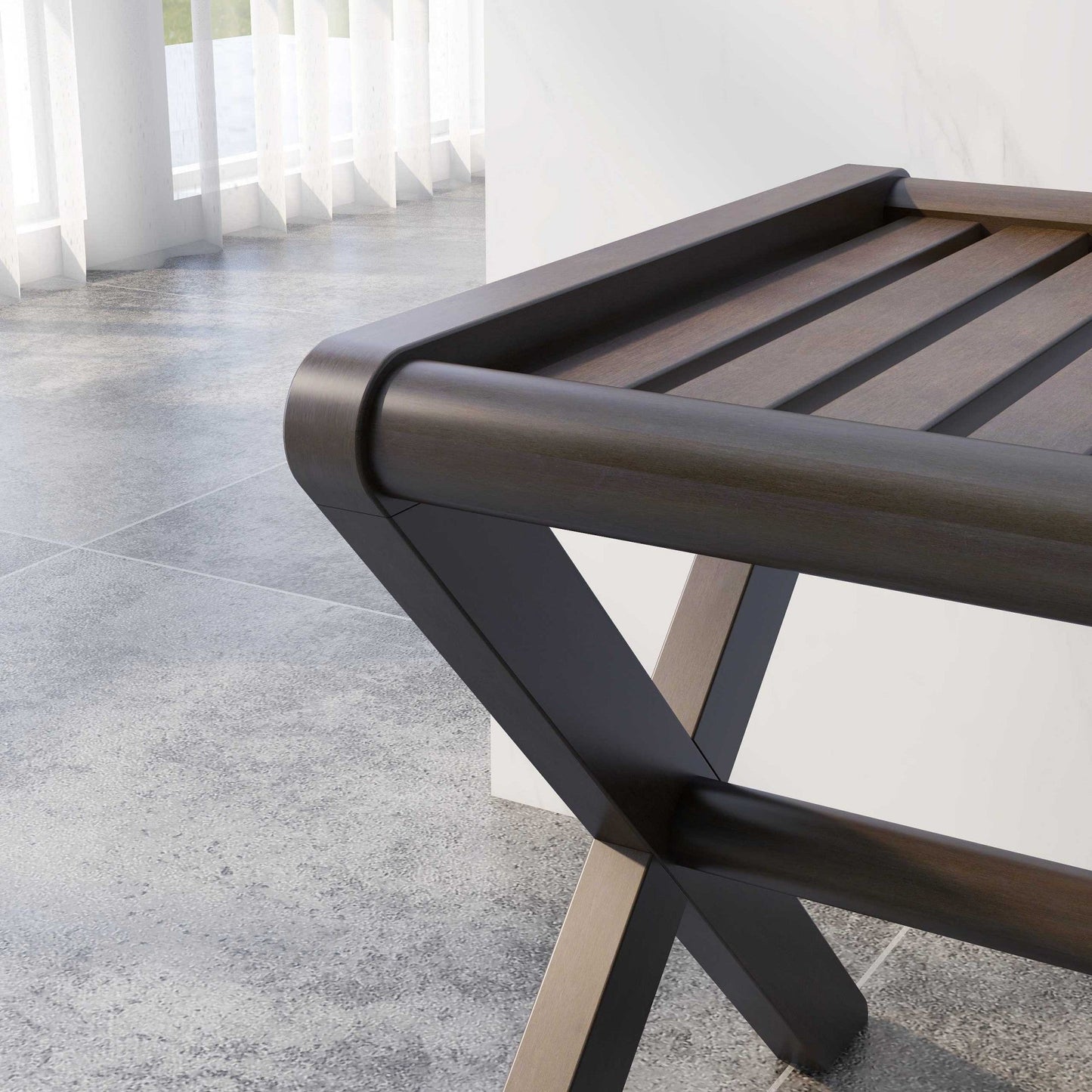 HomeRoots 23" Wood Slat Stool Or End Table in Dark Brown Finish