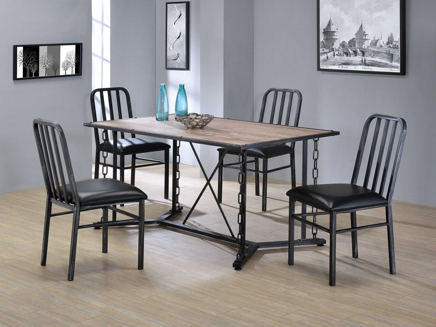 HomeRoots 23' x 19' x 37' 2-Piece Black PU And Antique Black Side Chair