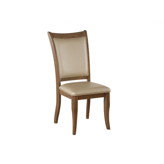HomeRoots 23" x 19" x 40" Beige Leatherette And Gray Oak Side Chair In Set Of Two