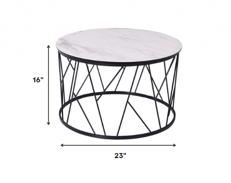 HomeRoots 23" x 23" x 16" White Ceramic Side Table With Black Iron Base