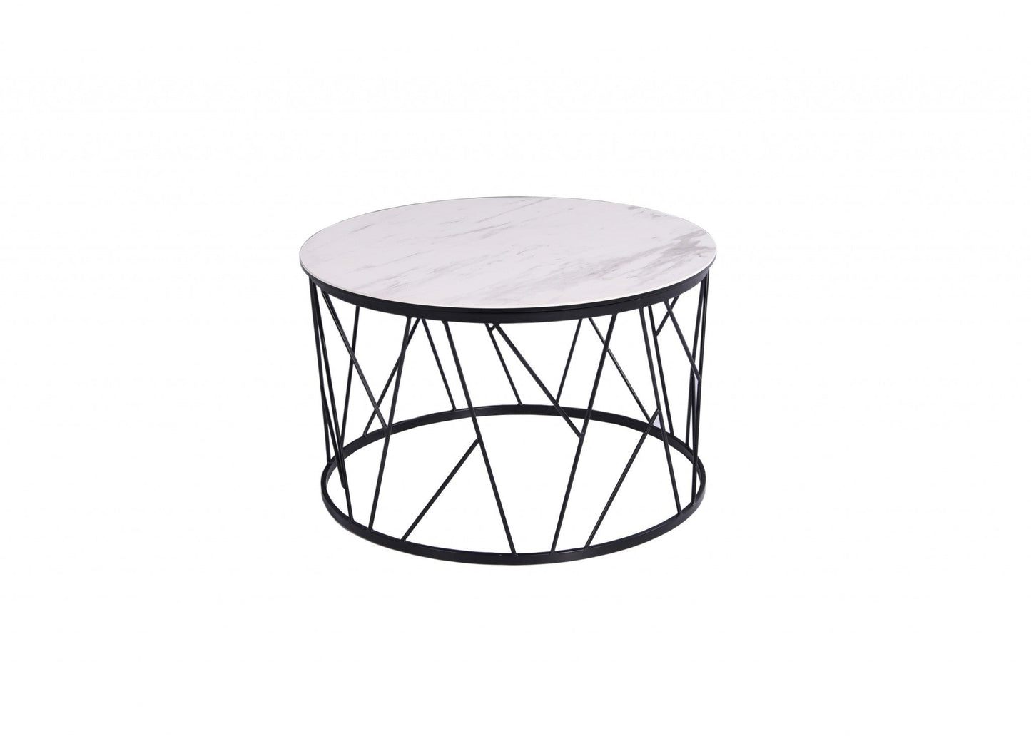 HomeRoots 23" x 23" x 16" White Ceramic Side Table With Black Iron Base