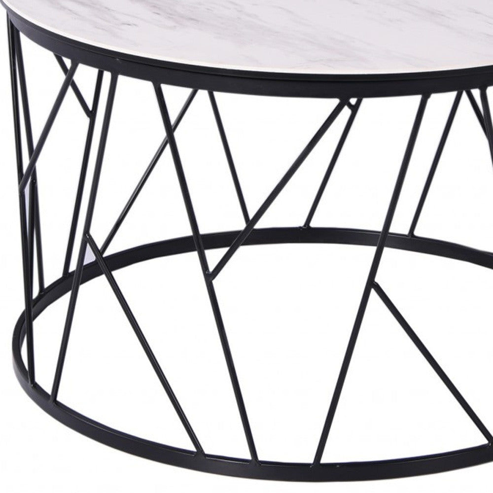 HomeRoots 23" x 23" x 16" White Ceramic Side Table With Black Iron Base