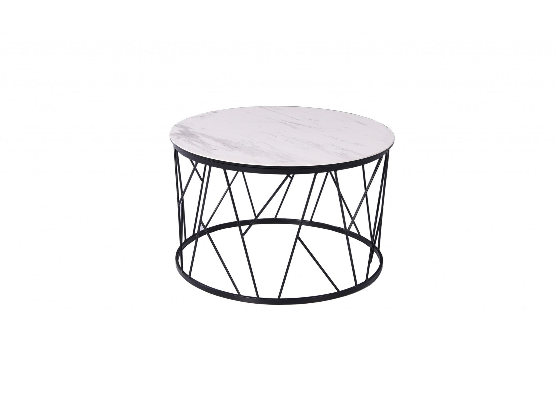 HomeRoots 23" x 23" x 16" White Ceramic Side Table With Black Iron Base