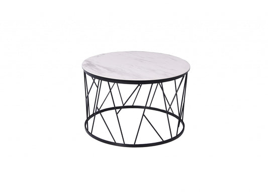 HomeRoots 23" x 23" x 16" White Ceramic Side Table With Black Iron Base