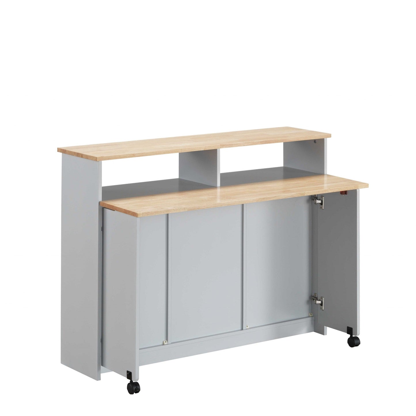 HomeRoots 23" x 47" x 37" Wood Casters Kitchen Cart in Natural and Gray Finish